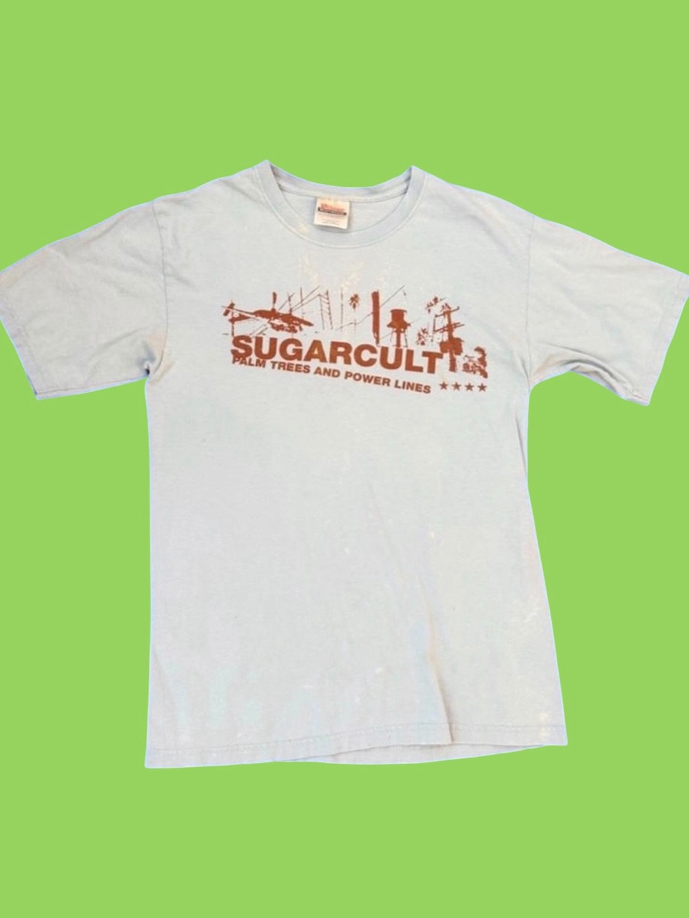 Vintage Sugarcult Palm Trees and Powerlines Shirt Baby Blue RARE